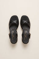 TFP - Block Heel Sandals Crossover Strap - Black Matte