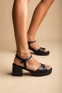 TFP - Block Heel Sandals Crossover Strap - Black Matte