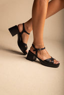 TFP - Block Heel Sandals Crossover Strap - Black Matte