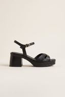 TFP - Block Heel Sandals Crossover Strap - Black Matte
