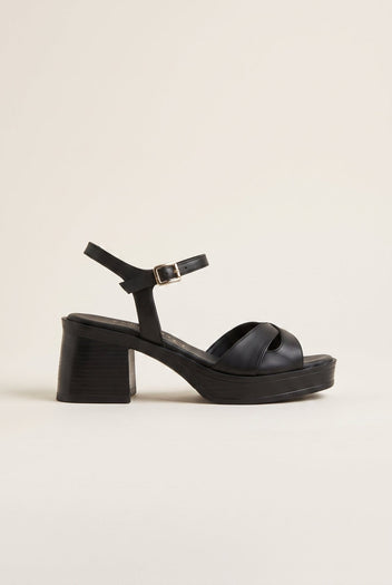TFP - Block Heel Sandals Crossover Strap - Black Matte