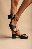 TFP - Block Heel Sandals Crossover Strap - Black Matte