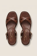TFP - Block Heel Sandals Crossover Strap - Brown Matte