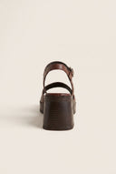 TFP - Block Heel Sandals Crossover Strap - Brown Matte