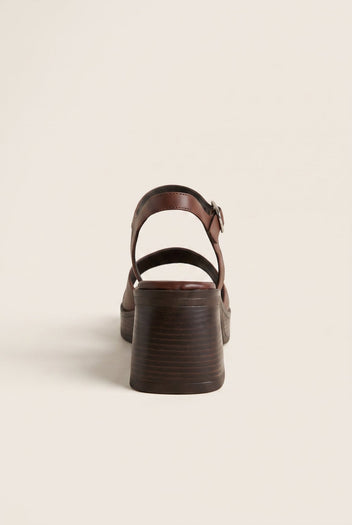 TFP - Block Heel Sandals Crossover Strap - Brown Matte