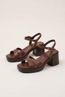 TFP - Block Heel Sandals Crossover Strap - Brown Matte