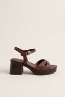 TFP - Block Heel Sandals Crossover Strap - Brown Matte