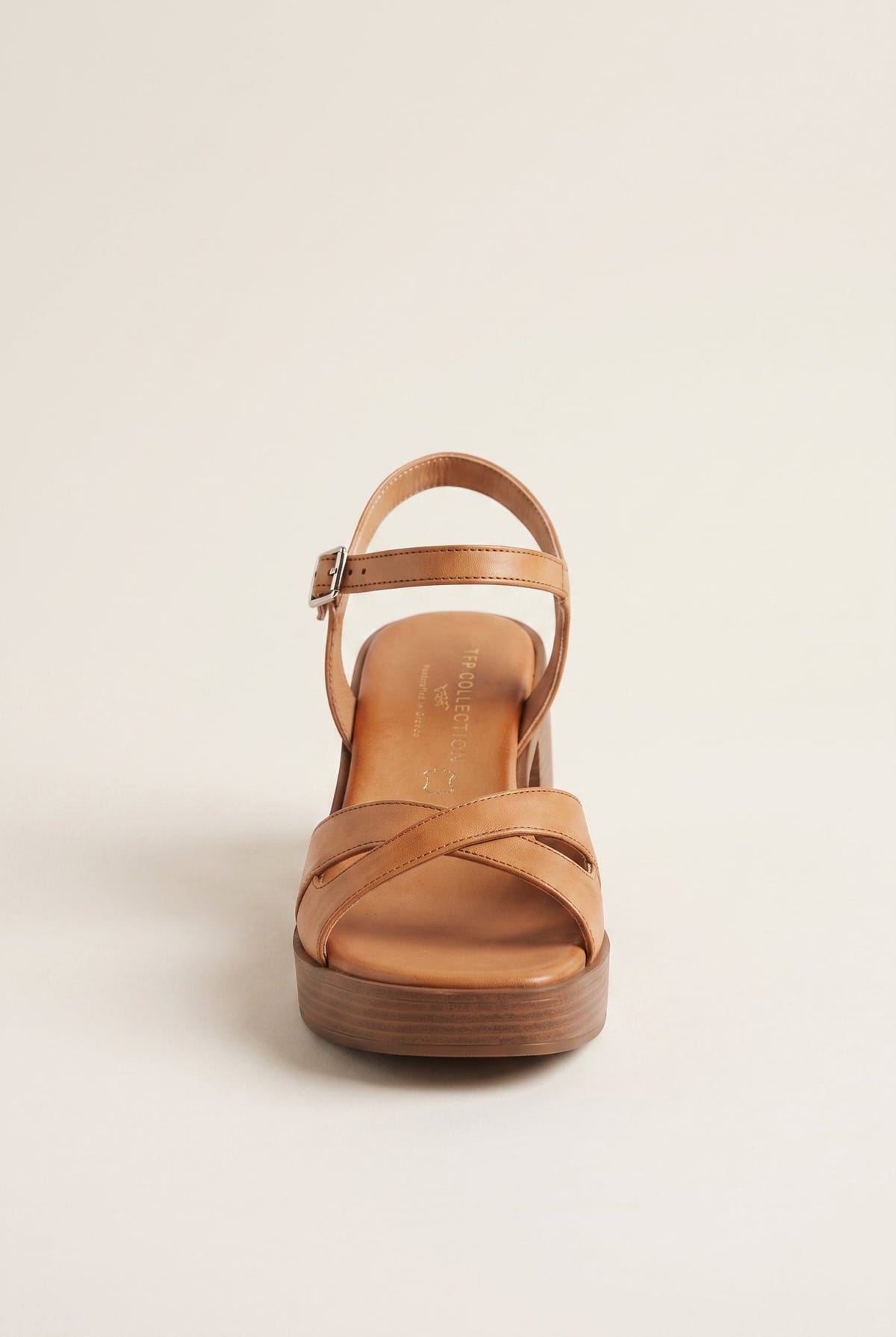 TFP - Block Heel Sandals Crossover Strap - Tan Matte