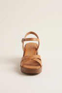 TFP - Block Heel Sandals Crossover Strap - Tan Matte