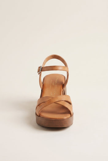 TFP - Block Heel Sandals Crossover Strap - Tan Matte