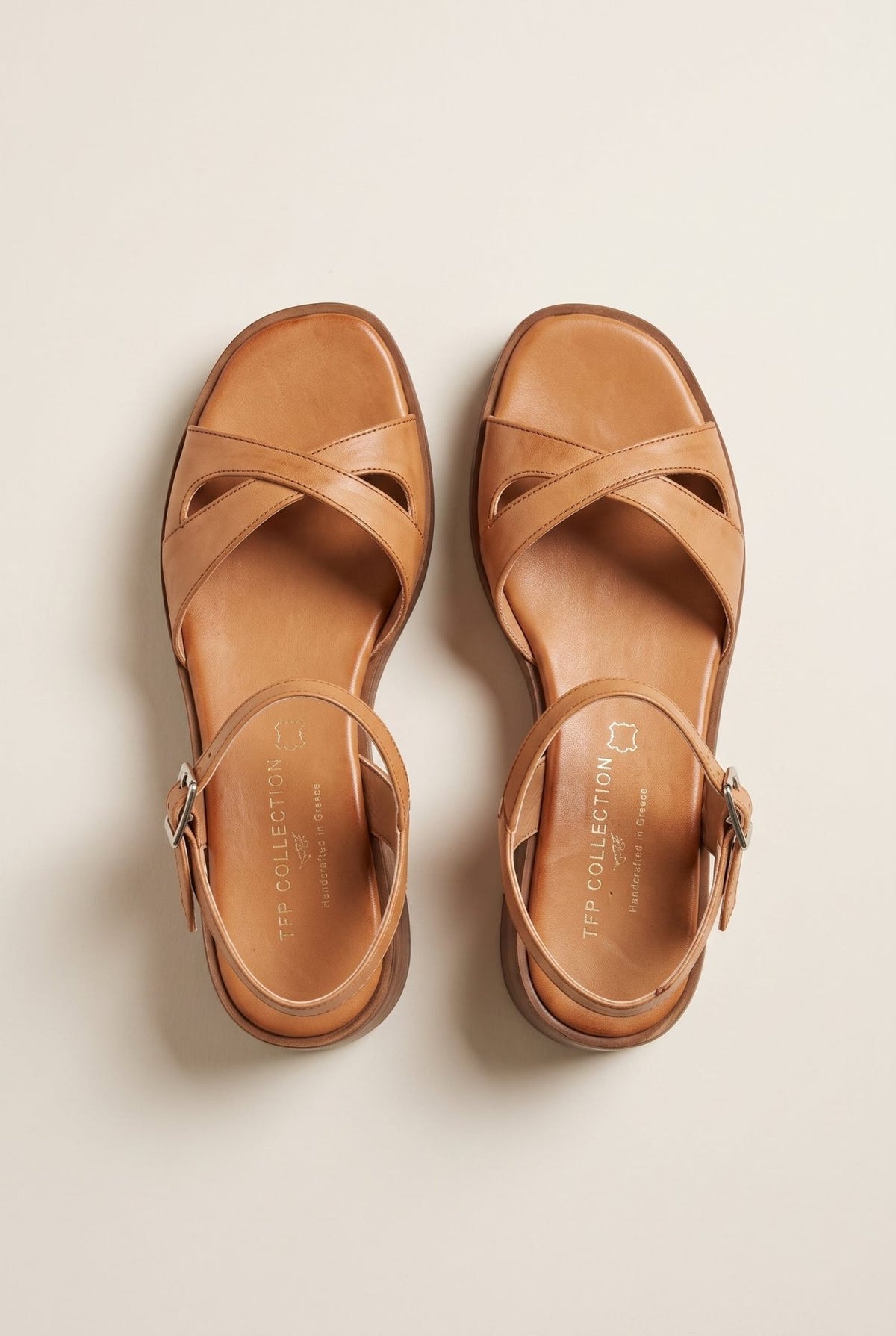 TFP - Block Heel Sandals Crossover Strap - Tan Matte