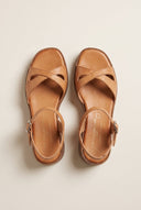 TFP - Block Heel Sandals Crossover Strap - Tan Matte