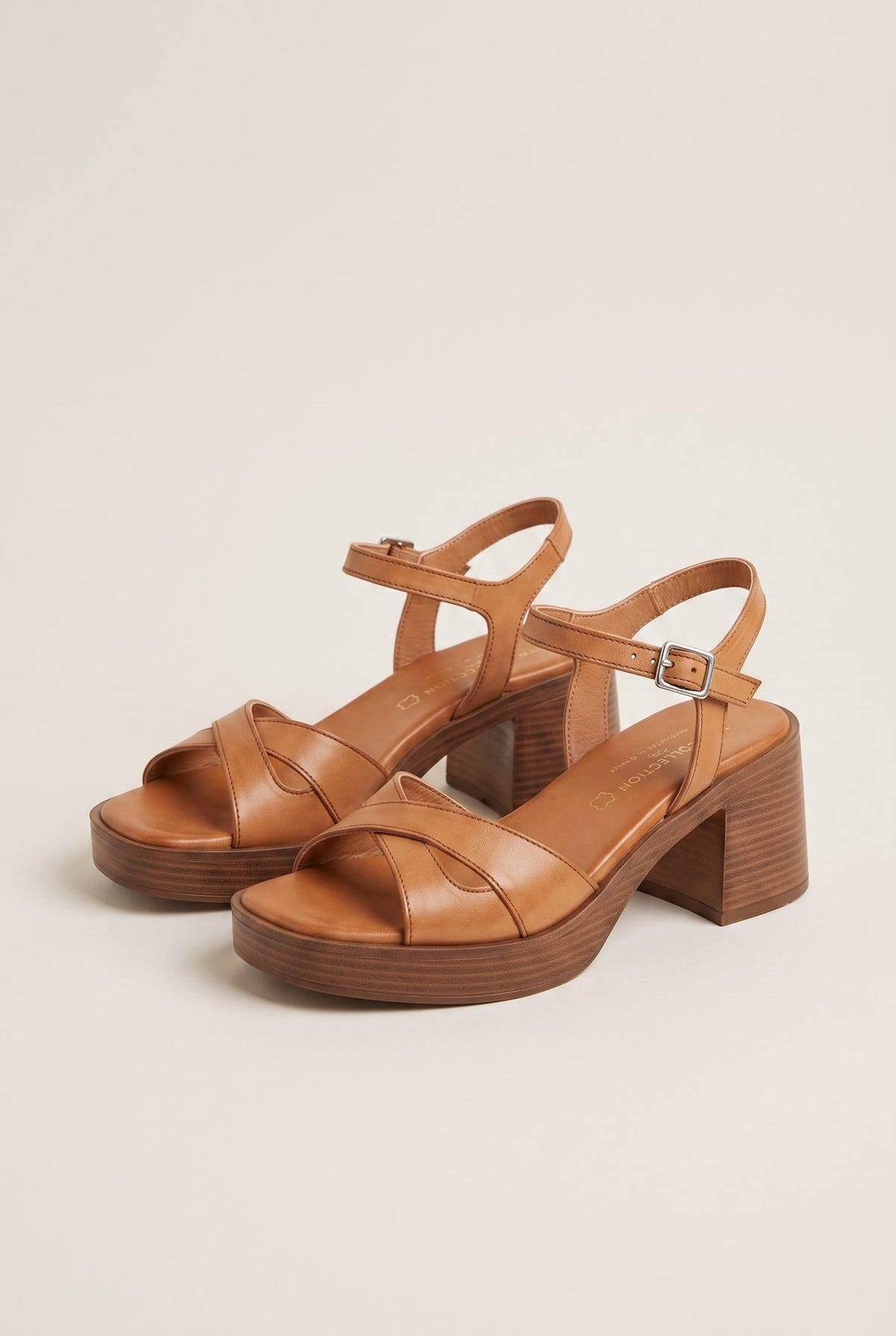 TFP - Block Heel Sandals Crossover Strap - Tan Matte