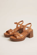 TFP - Block Heel Sandals Crossover Strap - Tan Matte