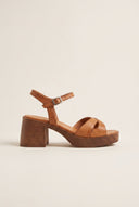 TFP - Block Heel Sandals Crossover Strap - Tan Matte