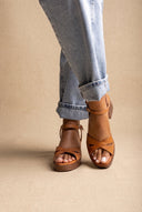 TFP - Block Heel Sandals Crossover Strap - Tan Matte