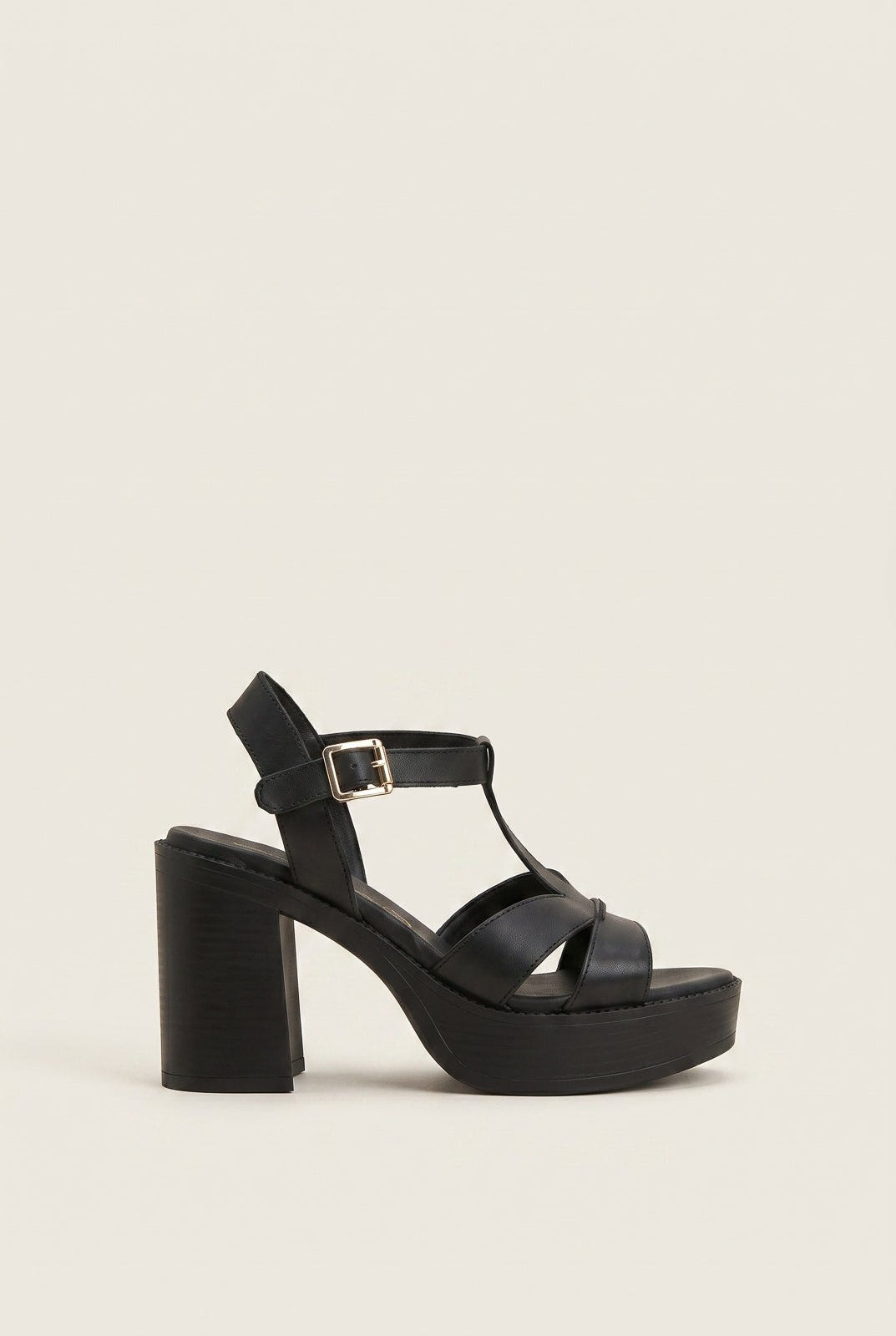 TFP - Block Heel Sandals Cut Out - Black Matte