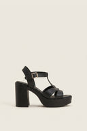 TFP - Block Heel Sandals Cut Out - Black Matte