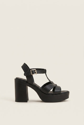 TFP - Block Heel Sandals Cut Out - Black Matte