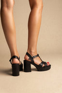 TFP - Block Heel Sandals Cut Out - Black Matte