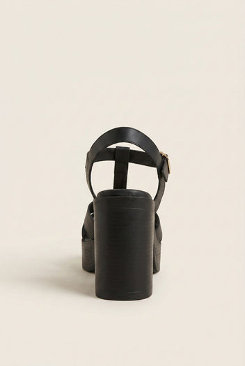 TFP - Block Heel Sandals Cut Out - Black Matte