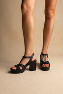 TFP - Block Heel Sandals Cut Out - Black Matte