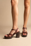 TFP - Block Heel Sandals Cut Out - Brown Matte
