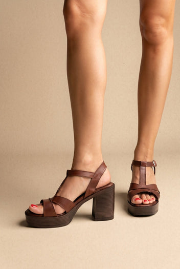 TFP - Block Heel Sandals Cut Out - Brown Matte