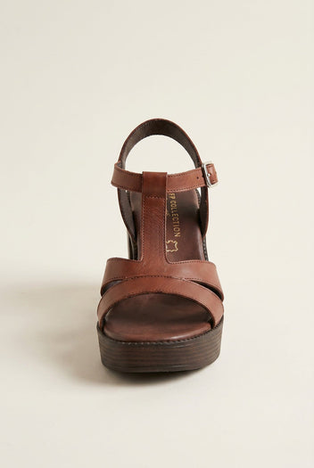 TFP - Block Heel Sandals Cut Out - Brown Matte