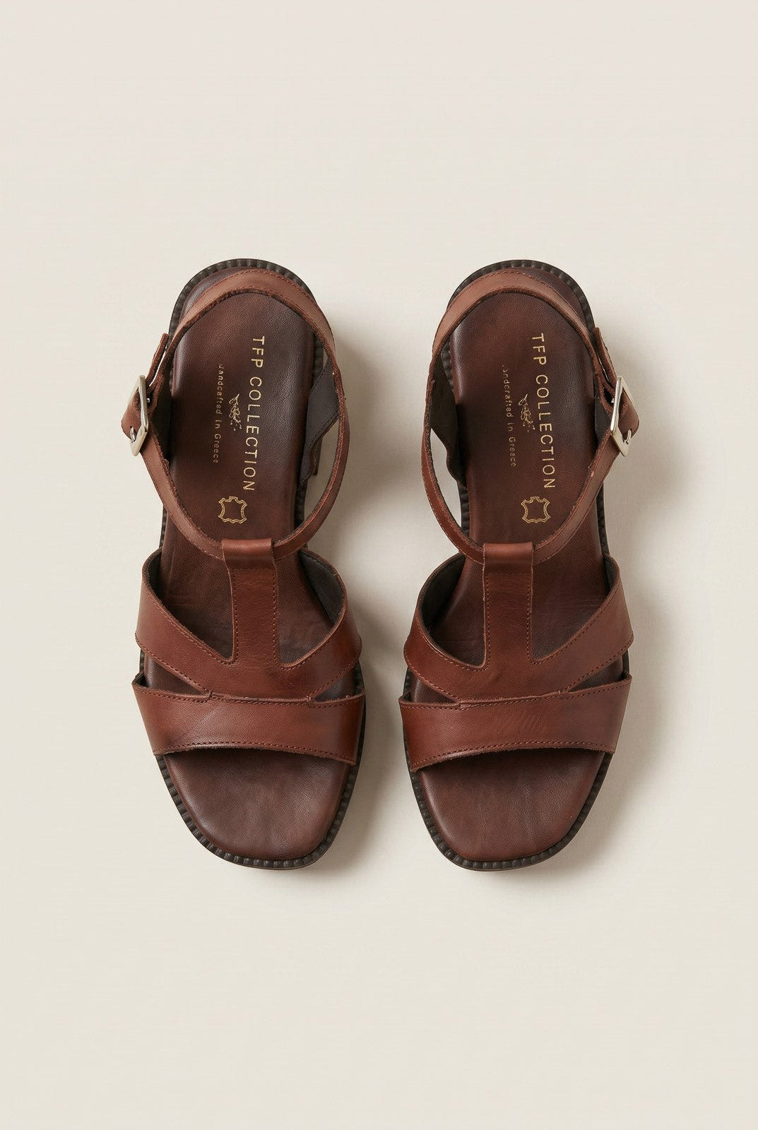TFP - Block Heel Sandals Cut Out - Brown Matte
