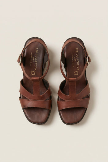 TFP - Block Heel Sandals Cut Out - Brown Matte