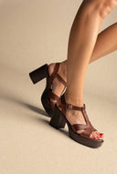 TFP - Block Heel Sandals Cut Out - Brown Matte