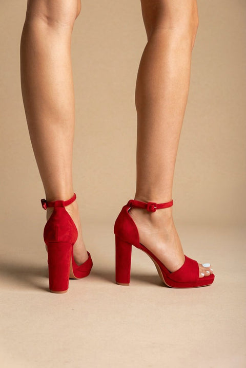 Block Heel Sandals - Red Suede