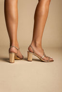 Stephan - Block Heel Sandals Rhinestone Strap - Gold Metallic