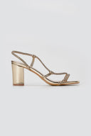 Stephan - Block Heel Sandals Rhinestone Strap - Gold Metallic