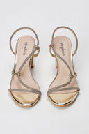Stephan - Block Heel Sandals Rhinestone Strap - Gold Metallic