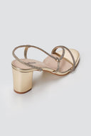 Stephan - Block Heel Sandals Rhinestone Strap - Gold Metallic