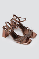 BOTEGGA 22 - Block Heel Sandals Rhinestone Straps - Bronze Metallic
