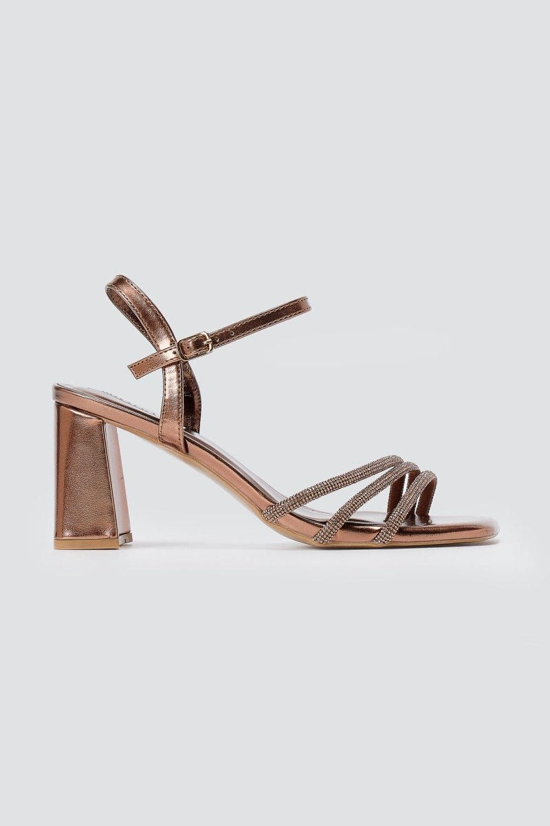 BOTEGGA 22 - Block Heel Sandals Rhinestone Straps - Bronze Metallic