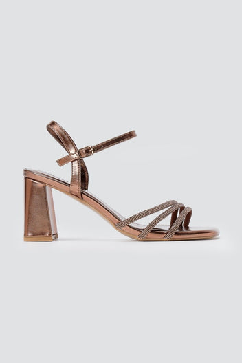 BOTEGGA 22 - Block Heel Sandals Rhinestone Straps - Bronze Metallic