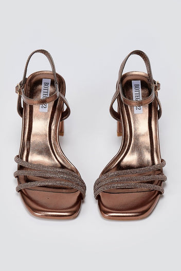 BOTEGGA 22 - Block Heel Sandals Rhinestone Straps - Bronze Metallic