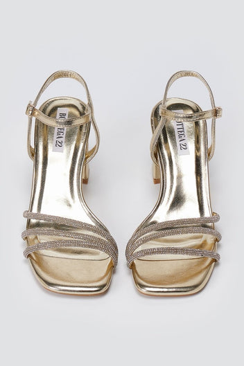 BOTEGGA 22 - Block Heel Sandals Rhinestone Straps - Gold Metallic