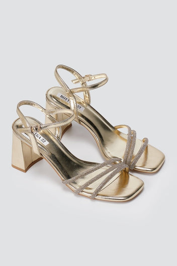 BOTEGGA 22 - Block Heel Sandals Rhinestone Straps - Gold Metallic