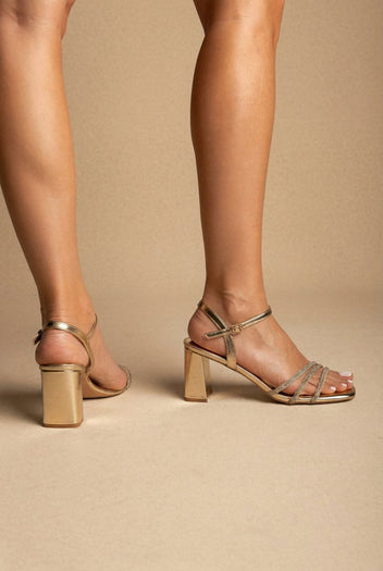 BOTEGGA 22 - Block Heel Sandals Rhinestone Straps - Gold Metallic