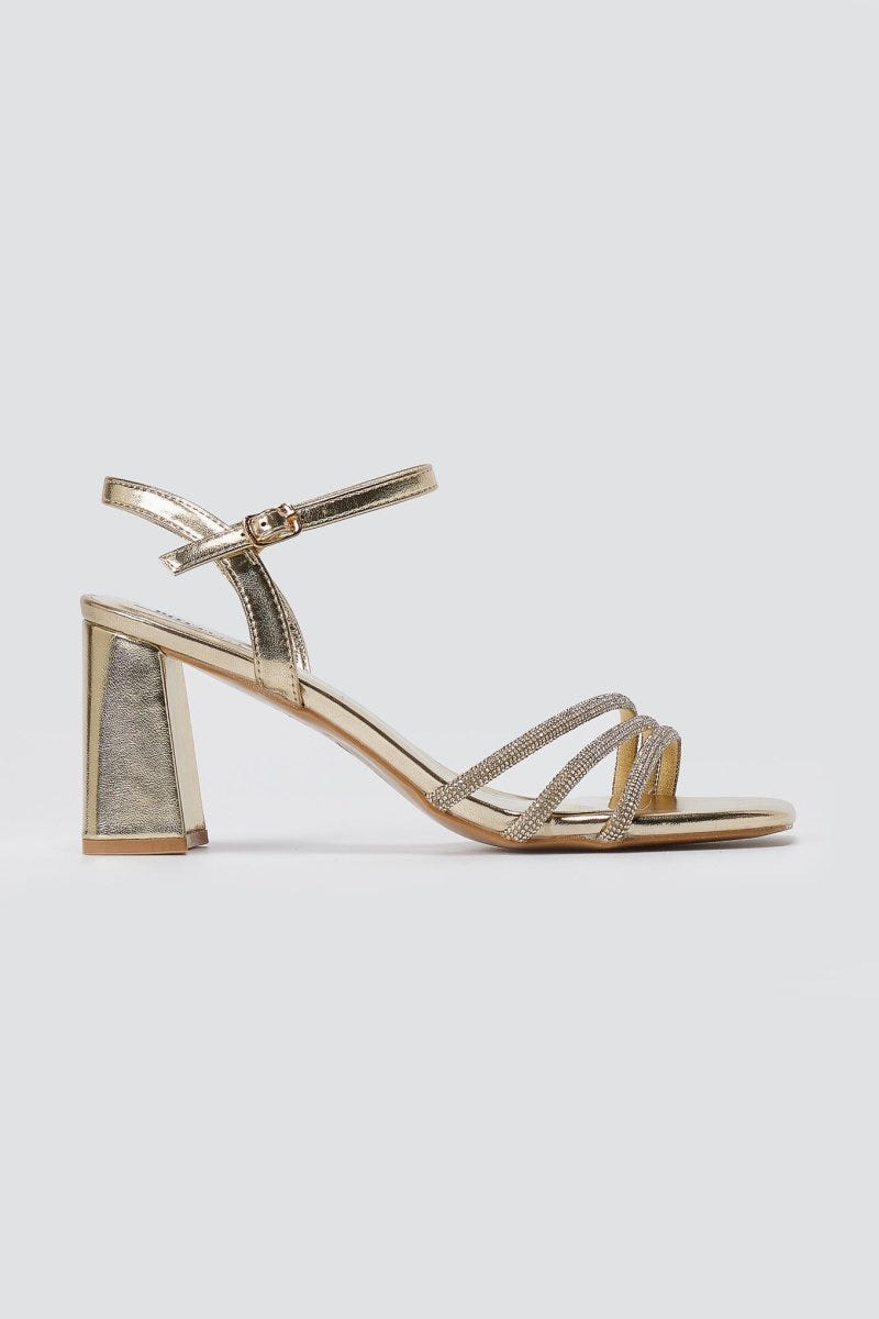 BOTEGGA 22 - Block Heel Sandals Rhinestone Straps - Gold Metallic