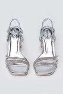 BOTEGGA 22 - Block Heel Sandals Rhinestone Straps - Silver Metallic