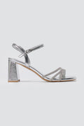 BOTEGGA 22 - Block Heel Sandals Rhinestone Straps - Silver Metallic
