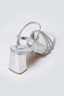 BOTEGGA 22 - Block Heel Sandals Rhinestone Straps - Silver Metallic