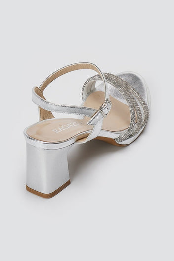 RAGAZZA - Block Heel Sandals - Silver Metallic