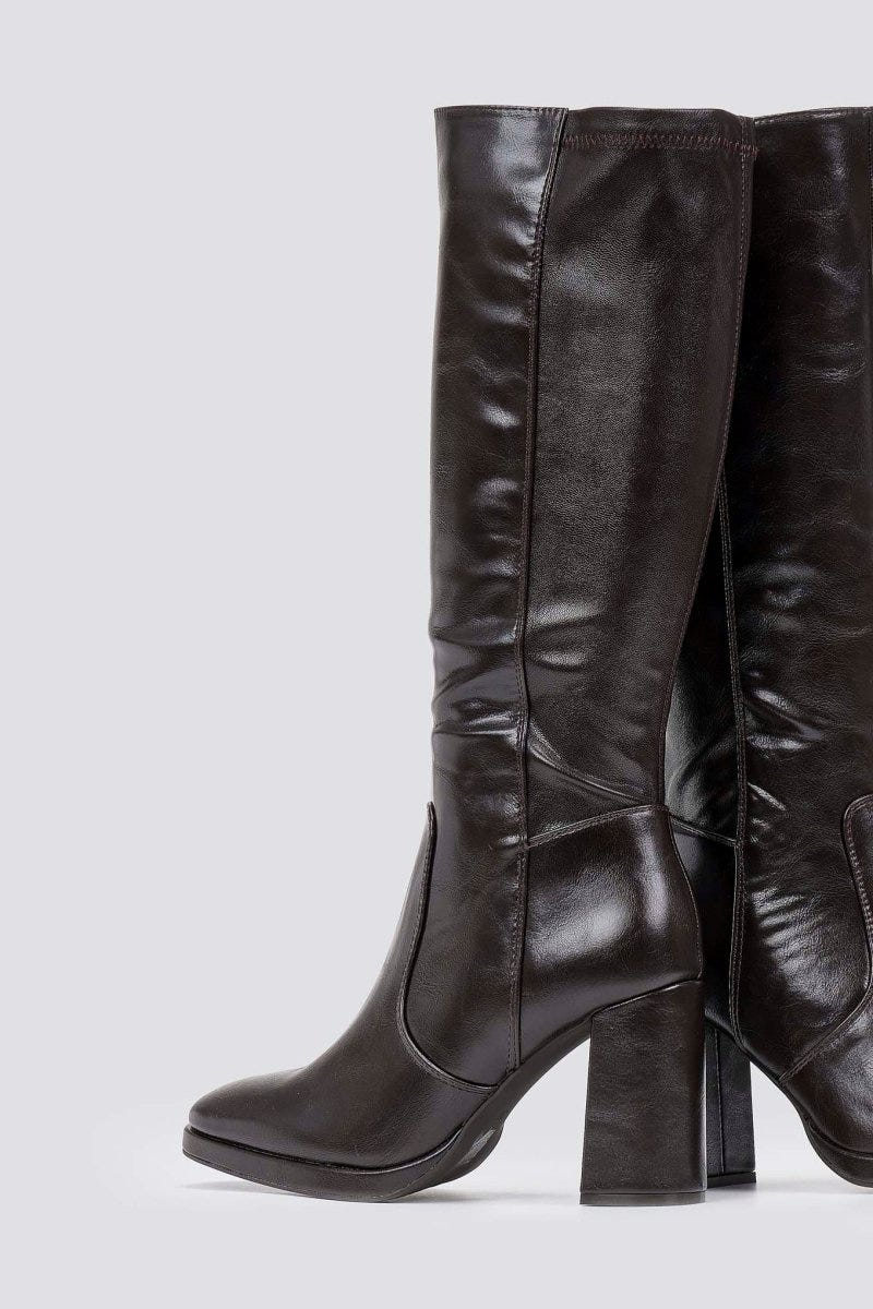Block Heel Stretch Boots - Dark Brown Matte - thefashionproject.gr - BOTEGGA 22